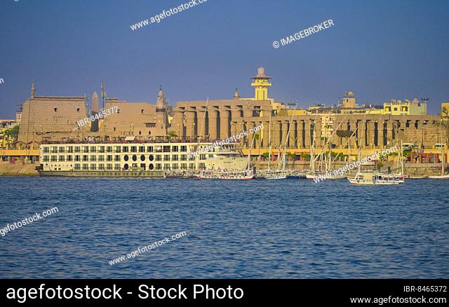 Cruise ship at the pier near Luxor, Nile, Egypt, Africa