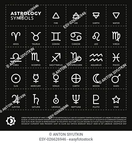 Vector Astrology Signs of the zodiac. Planet the Solar system. Four elements