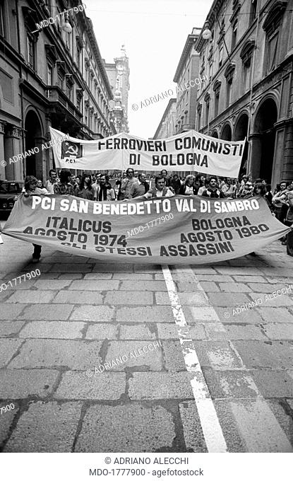 Some people from Bologna and San Benedetto Val di Sambro attending a demonstration. Registered members of the Italian Communist Party (PCI) from San Benedetto...