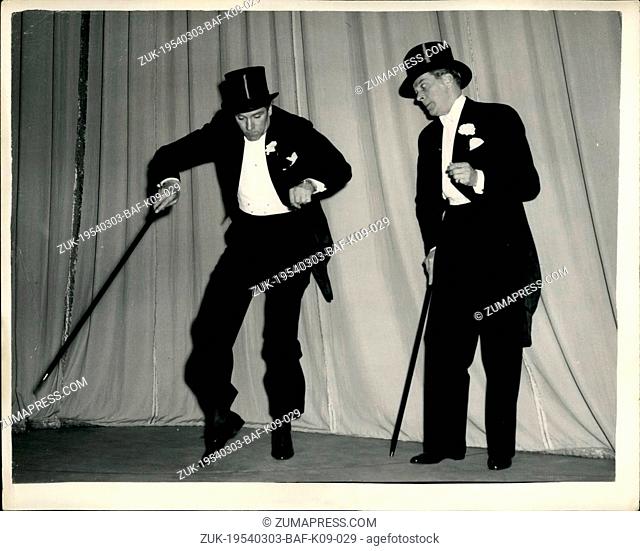 Mar. 03, 1954 - Sir Laurence And Jack-At Charity Show Rehearsal Preparing For 'Midnight Cavalcade': Photo shows. Sir Laurence Olivier does a spot of tap-dancing