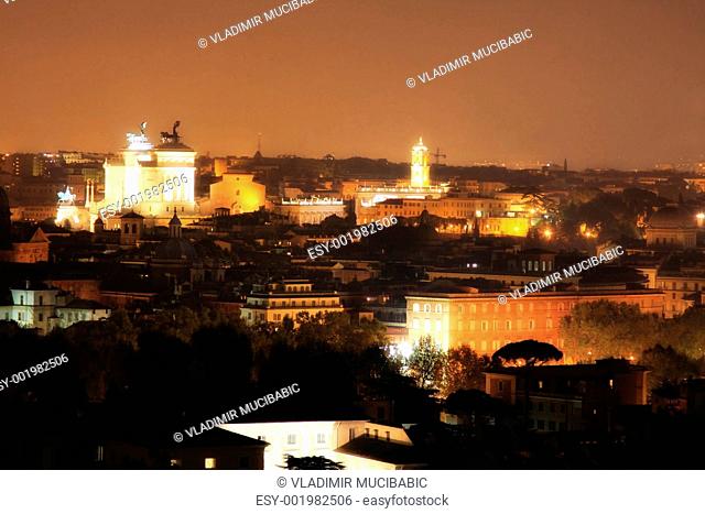 Rome at night from Gianicolo, Italy