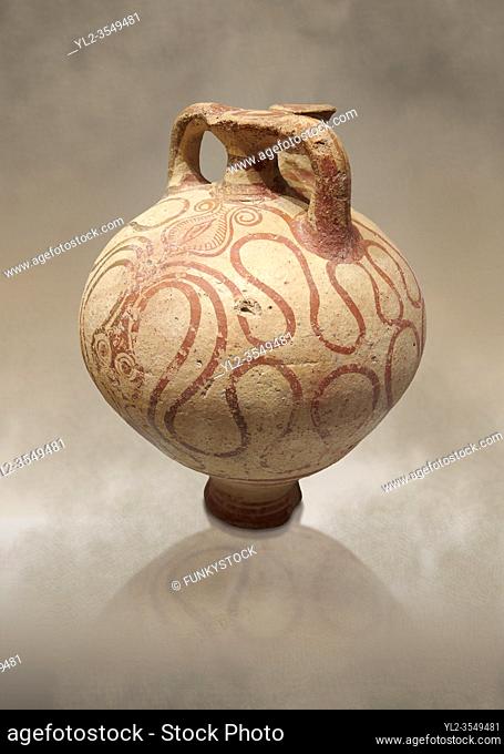 Minoan Cretan Pseudostomos stirrup jar with stylised octopus decoration, Klima 1370-1300 BC, Heraklion Archaeological Museum