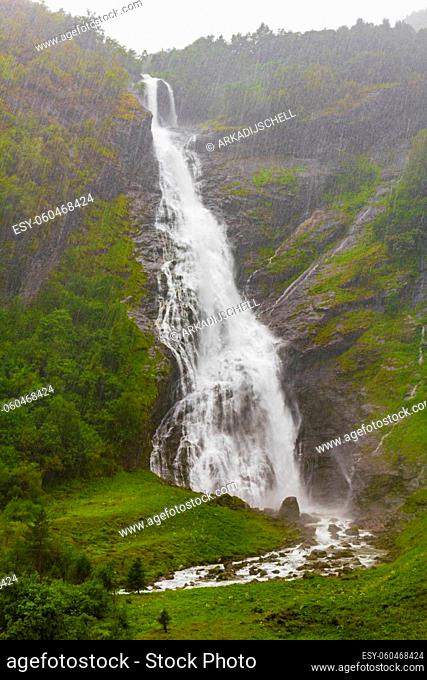 Beautiful Avdalsfossen waterfall in Utladalen Øvre Årdal Norway. Most beautiful norwegian landscapes