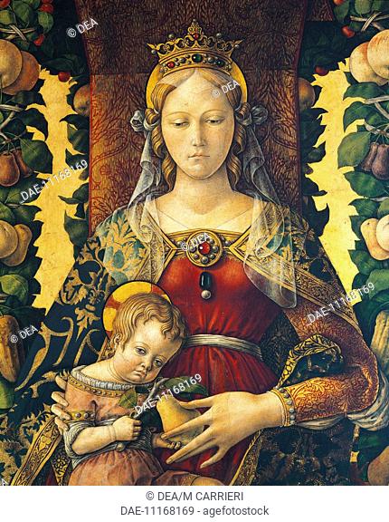 The Madonna of the Little Candle, 1490, by Carlo Crivelli (ca 1430-ca 1495), oil on canvas, 218x75 cm. Detail.  Milan, Pinacoteca Di Brera (Art Gallery