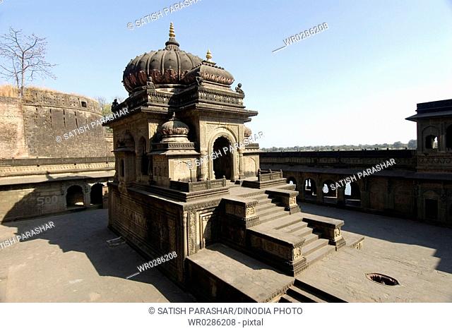 Beautifully constructed chhatri in Maheshwar temple compound on bank of Narmada river , Madhya Pradesh , India