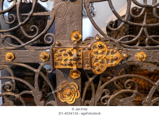 gate with old lock of Viborg Cathedral, Jutland, Denmark
