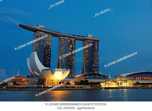 ArtScience Museum and Marina Bay Sands Hotel at night, Singapore