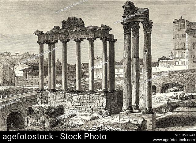 Temple of Fortuna or Juno Moneta, Roman Forum, Rome. Italy, Europe. Trip to Rome by Francis Wey 19Th Century