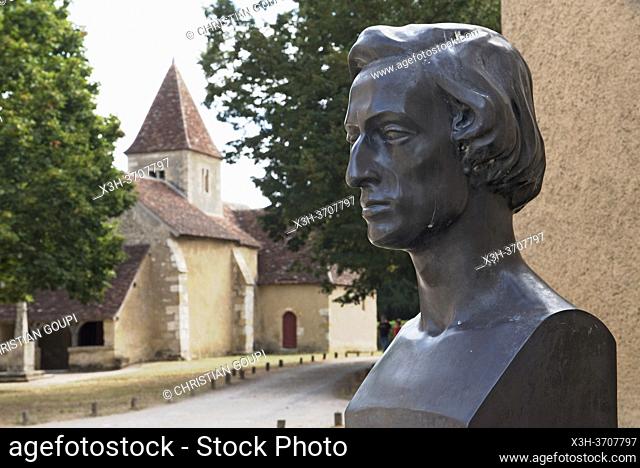 Bust of Frederic Chopin near the House of George Sand , Nohant-Vic, Department of Indre, Historic Province of Berry, Centre-Val de Loire region, France