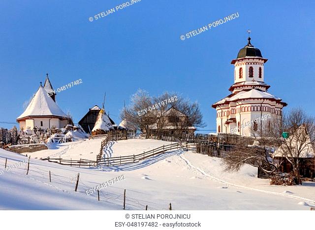 Fundatica village in winter. Brasov county, Romania