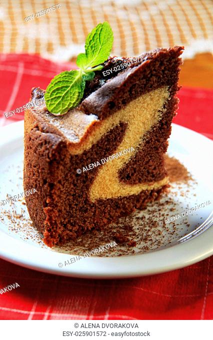 Slice of marble cake on a plate