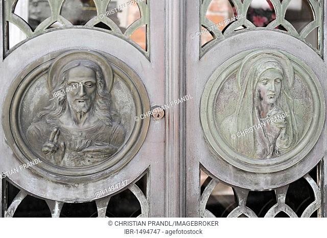 Images of Jesus and the Virgin Mary on a door, La Recoleta Cemetery in Buenos Aires, Argentina, South America