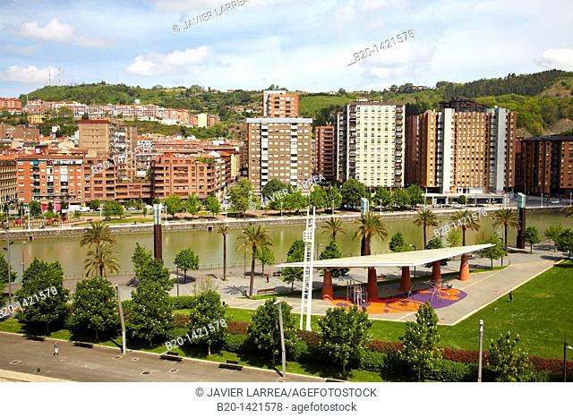 Muelle de Evaristo Churruca with Deusto in background, Bilbao, Bizkaia, Euskadi, Spain