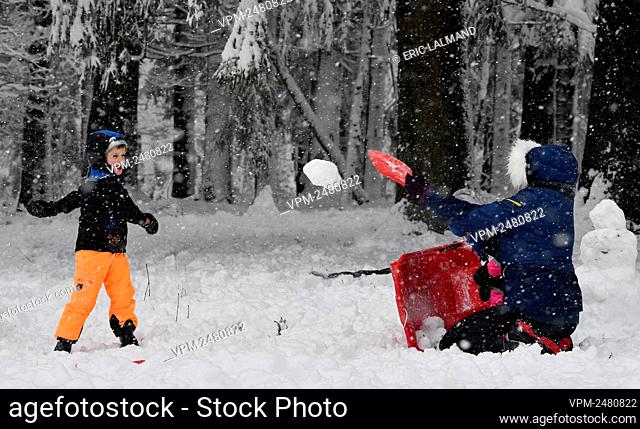 Illustration picture shows people enjoying the snow the ski station 'Thiers des Rexhons' in Spa, Thursday 27 February 2020