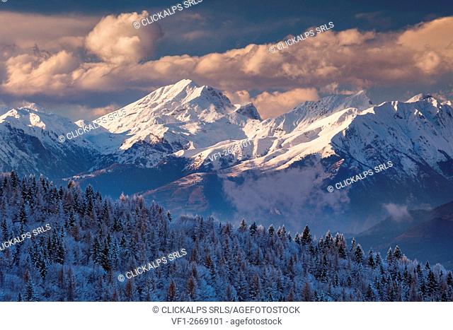 San Zeno hills, Lombardy, Italy. Arera peak and the Orobie alps