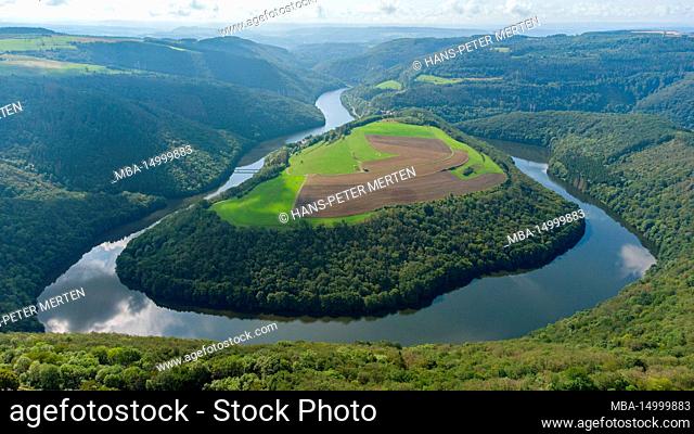 Our Loop near Waldhof-Falkenstein with view to Luxembourg, Our Valley, Eifel, Rhineland-Palatinate, Germany