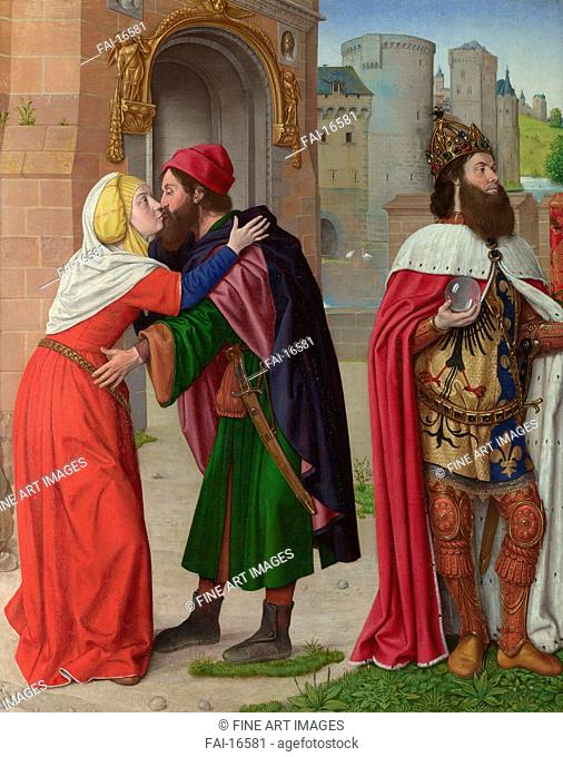 Charlemagne, and the Meeting of Saints Joachim and Anne at the Golden Gate. Master of Moulins, (Jean Hey) (ca. 1475-ca. 1505). Oil on wood