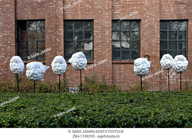 Sculptures in a garden of a street at 798 Art Zone, a square kilometre of converted industrial site in Beijing's northeastern Chaoyang District, Beijing, China