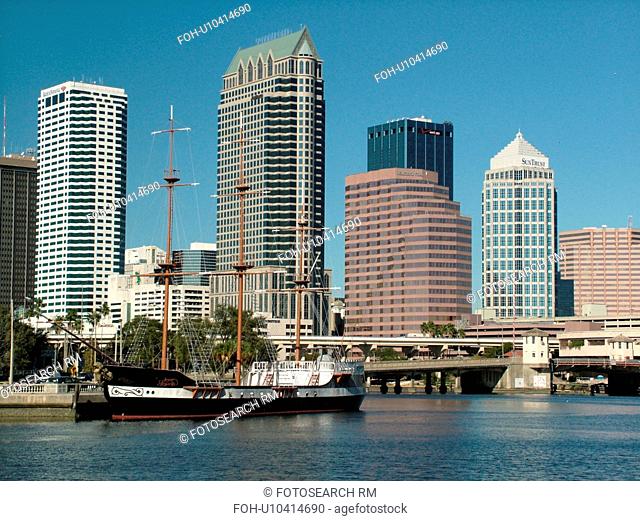 Tampa, FL, Florida, Tampa Bay, Garrison Channel, downtown skyline, Bayside Dock, Jose Gaspar Pirate Ship