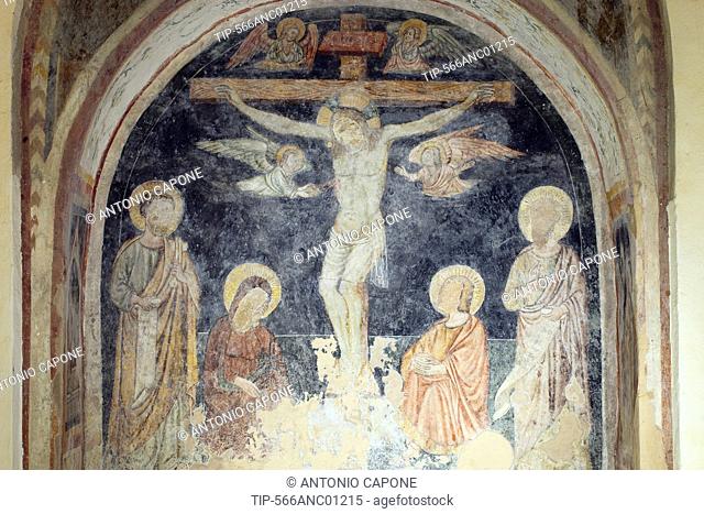 Italy, Campania, Sant'Agata de' Goti, crypt of the cathedral, fresco of the XIV century