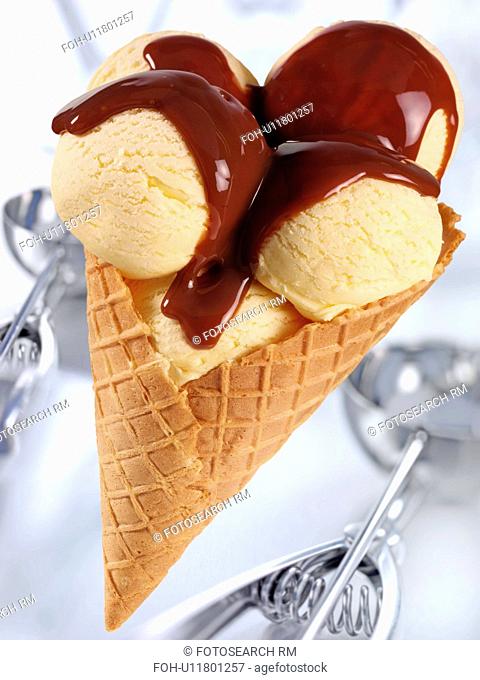 Vanilla Ice Cream Cone With Chocolate Sauce - Non Exclusive
