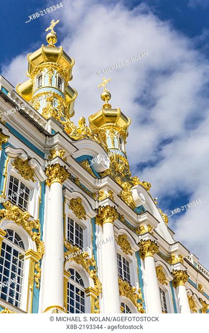 Exterior view of the Catherine Palace, Tsarskoe Selo, St. Petersburg, Russia
