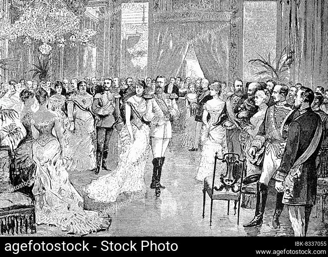 Crown Prince Frederick William at the Royal Court in Madrid in November 1884, Spain, historical, digitally restored reproduction of a 19th century original