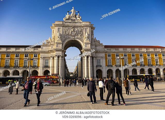 Triumphal Arch of Rua Augusta, Commerce Square. Lisbon, Portugal. Europe