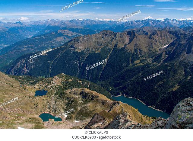 Panorama from Torena peak in Orobie alps, Valtellina, Lombardy, Italy, Europe