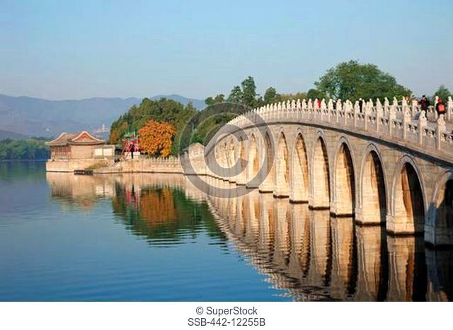 Arch bridge across a lake, Seventeen-Arch Bridge, Kunming Lake, Summer Palace, Beijing, China