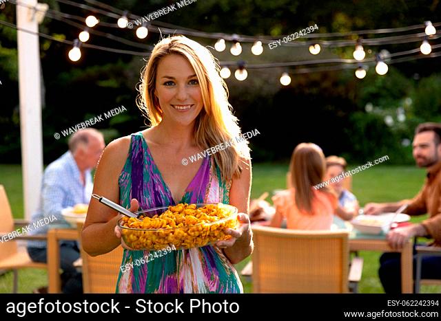 Caucasian woman at home in her garden