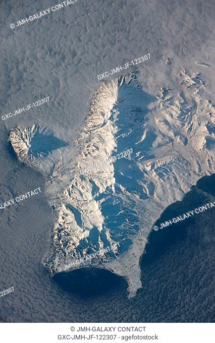 Southern Paramushir Island in the Kuril island chain in Russia is featured in this image photographed by an Expedition 23 crew member on the International Space...