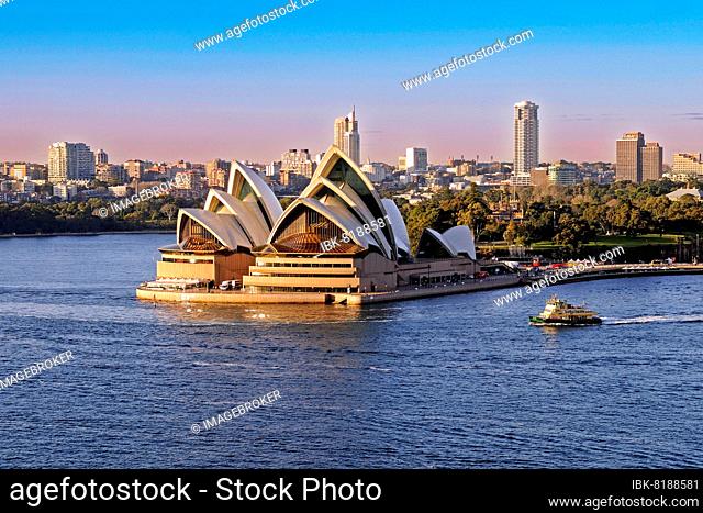 Sydney Opera House seen from the Harbour Bridge, early morning, Sydney, New South Wales, Australia, Oceania