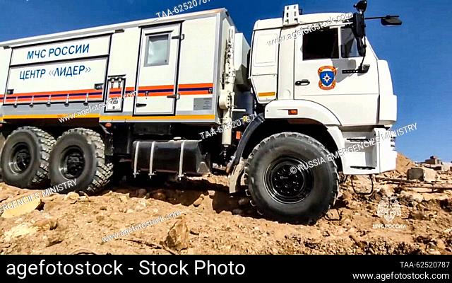 LIBYA, DERNA - SEPTEMBER 23, 2023: A vehicle of the Lider Centre for Special Risk Rescue Operations of Russia's Emergencies Ministry is seen during search and...