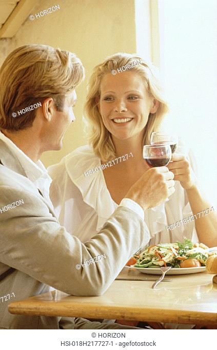 Couple, Restaurant, Lunch with wine