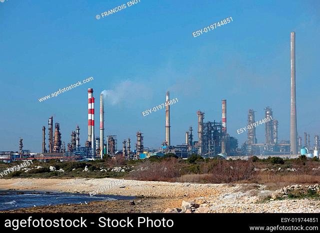 Oil refinery plant by the sea