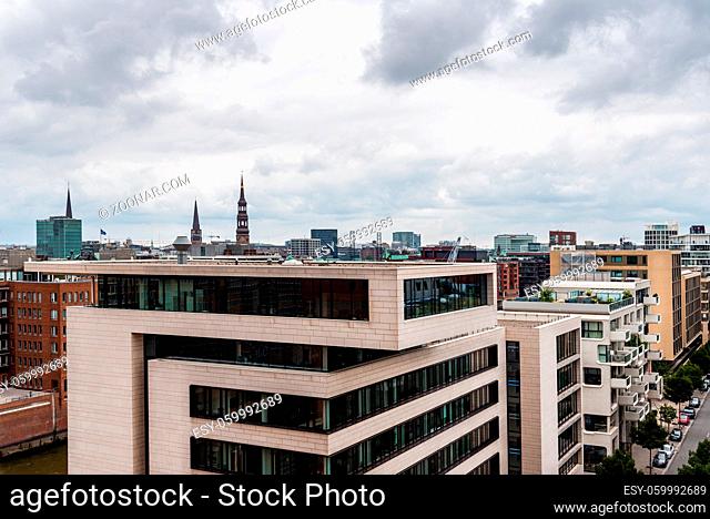 High angle view of a modern residential area in the Warehouse District in Hamburg