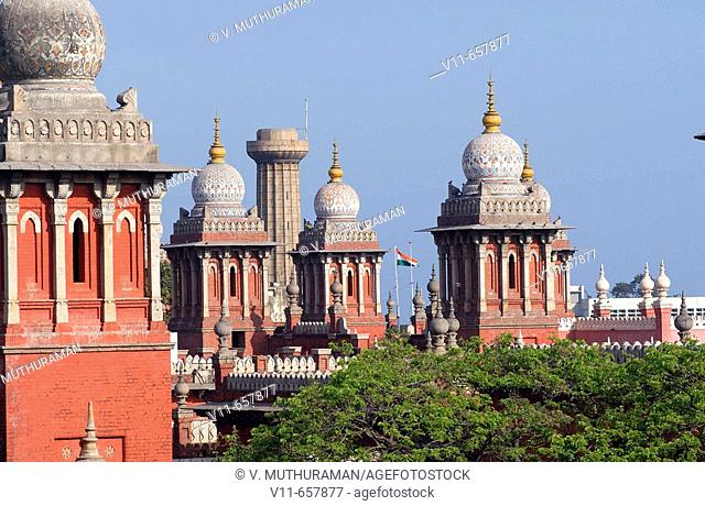 The Madras High Court, one of the landmarks of the metropolis of Chennai, India, and believed to be the second largest judicial complex in the world