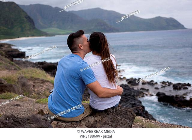 Couple embracing each other near sea