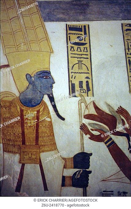 Thebes, West bank, Kings Valley, tomb of Montou-Her-Kopechef (KV19). Left wall, the prince in front of Amon-Re (scene 7)