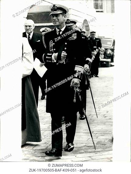 May 05, 1970 - Prince Philip - Arm in Sling - Attends Trinity House Annual Court and Church Service. Prince Philip today attended the Trinity House annual Court...