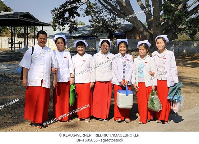Burmese nurses, Inle Lake, Shan State, Myanmar, Southeast Asia, Asia