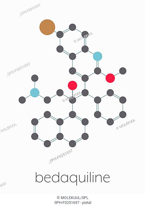 Bedaquiline tuberculosis drug. Diarylquinoline antibacterial used in treatment of mycobacterium tuberculosis infections. Stylized skeletal formula (chemical...