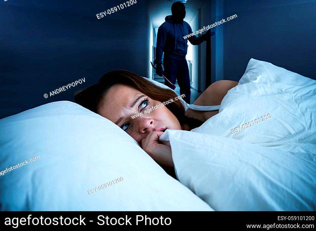 Awake Sleepless Woman Afraid And Scared At Night