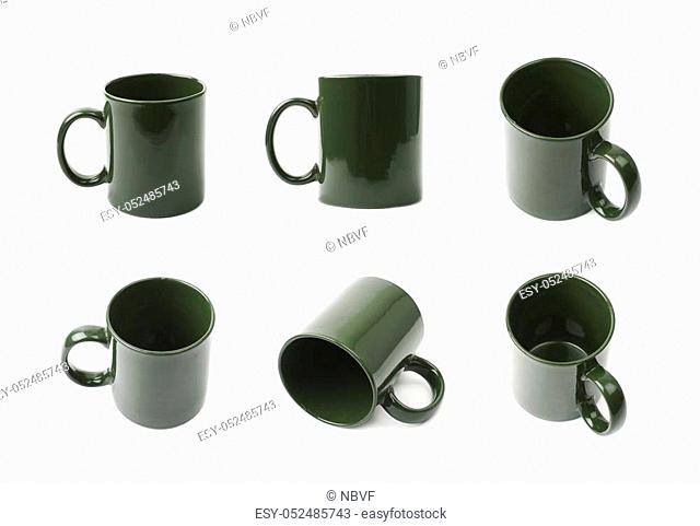 Ceramic drinking cup isolated over the white background, set of several different foreshortenings