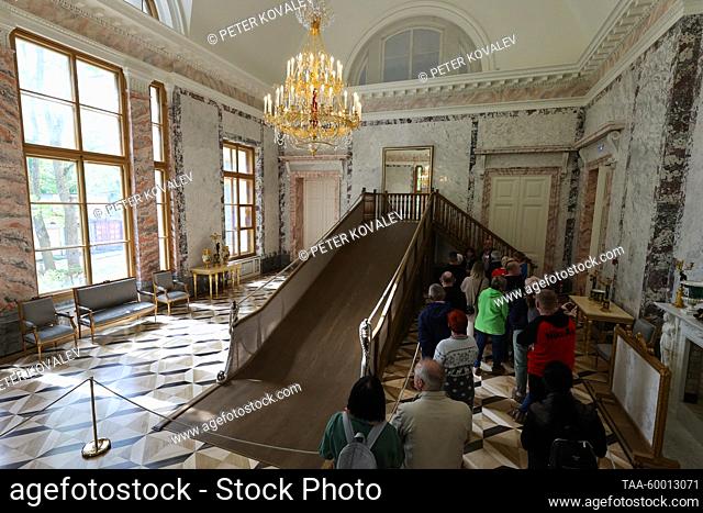 RUSSIA, ST PETERSBURG - MAY 18, 2023: The great hall in the Alexander Palace in Tsarskoye Selo, a museum reserve on the grounds of a former residence of the...