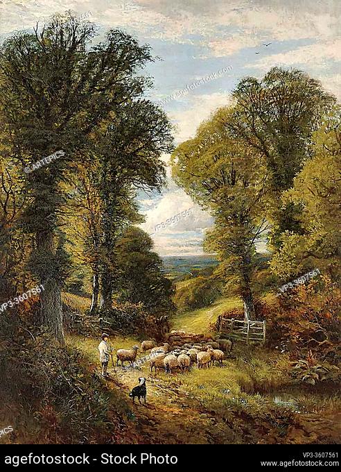 Glendening II Alfred - a Shepherd and His Flock Changing Pastures - British School - 19th Century