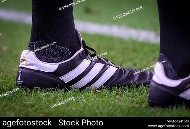 Illustration picture shows referee shoes during a soccer game between Iran and USA, the third and last game in the Group B of the FIFA 2022 World Cup in Al...