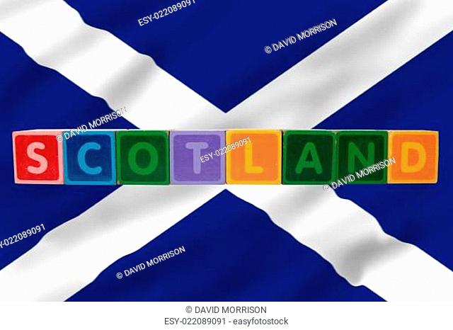 scotland and flag in toy block letters