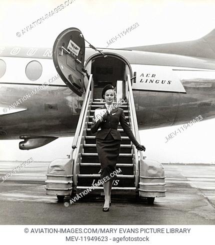 A Stewardess Walking Down the Airstairs of an Aer Lingus Viscount 700